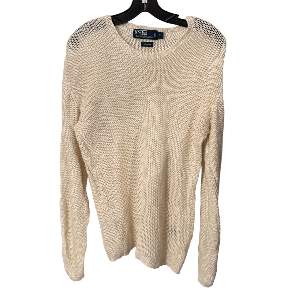 Ralph Lauren Women’s Open Knit LINEN Sweater Crew Neck Long Sleeve Sz S